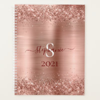Monogram Rose Gold Faux-Glitter Girly Glam