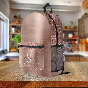 Monogram Rose Gold Faux-Glitter Girly Glam Printed Backpack