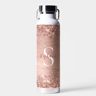 Monogram Rose Gold Faux-Glitter Girly Glam Water Bottle