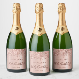 Monogram Rose Gold Foil Glitter 90th Birthday  Sparkling Wine Label