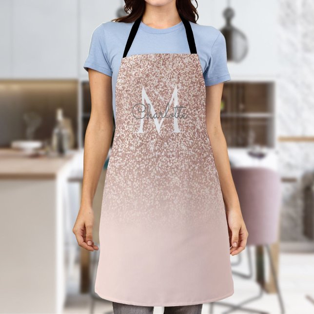 Monogram Rose Gold Glitter Blush Pink Girly Script Apron (Monogram Rose Gold Glitter Blush Pink Girly Script Apron)