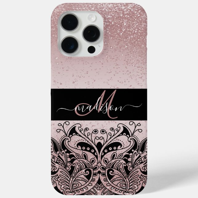 Monogram Rose Gold Glitter Case-Mate iPhone Case (Back)