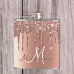Monogram Rose Gold Glitter Drips Girly Sparkle Hip Flask<br><div class="desc">This design was created though digital art. It may be personalised in the area provided by changing the photo and/or text. Or it can be customised by choosing the click to customise further option and delete or change the colour the background, add text, change the text colour or style, or...</div>