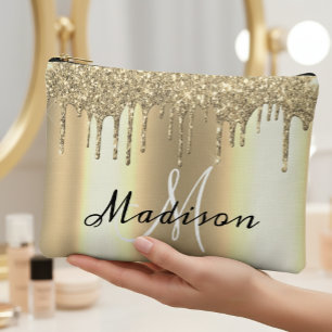 Monogram Rose Gold Glitter Look Drips Girly  Accessory Pouch