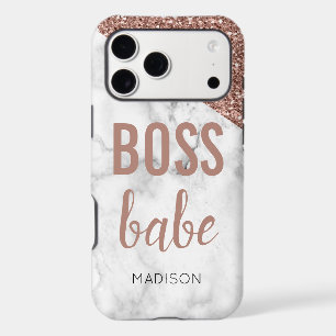 Monogram Rose Gold Glitter Marble Boss Babe