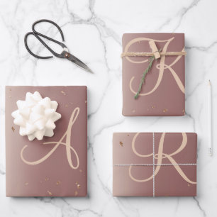 Monogram Rose Gold Glitter Script Trendy Wrapping Paper Sheet