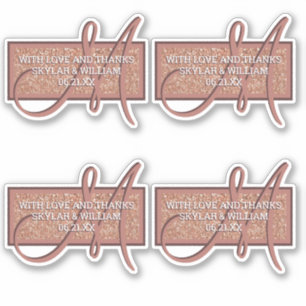Monogram Rose Gold Glitter Thank You Or Address
