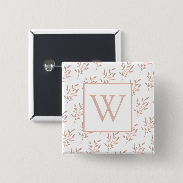 Monogram Rose Gold Leaves  15 Cm Square Badge (Front & Back)