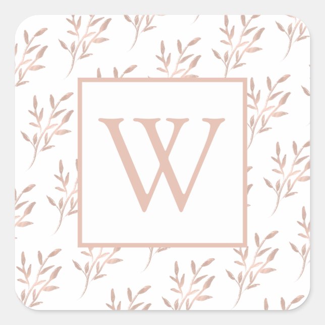 Monogram Rose Gold Leaves  Square Sticker (Front)