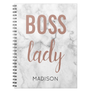 Monogram Rose Gold Lettering   Marble Boss Lady Notebook