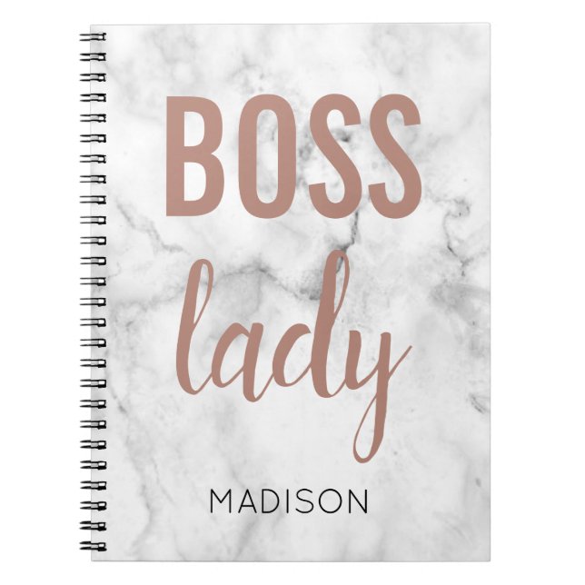Monogram Rose Gold Lettering | Marble Boss Lady Notebook (Front)