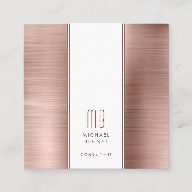 Monogram Rose Gold Metallic Foil Consultant Square Business Card (Front)
