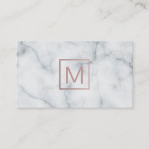 monogram rose gold on black and white marble business card