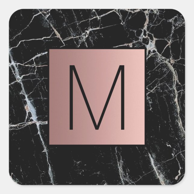 monogram rose gold on marble square sticker (Front)