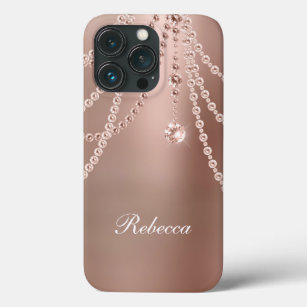 Monogram Rose Gold Pearls Diamonds Bling Glam  iPhone 13 Pro Case