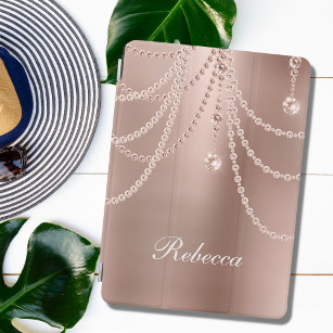 Monogram Rose Gold Pearls Diamonds Bling Glam  iPad Pro Cover