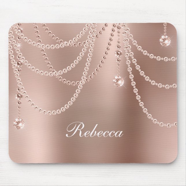 Monogram Rose Gold Pearls Diamonds Bling Glam  Mouse Pad (Front)