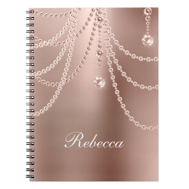 Monogram Rose Gold Pearls Diamonds Bling Glam  Notebook (Front)
