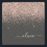 Monogram Rose Gold Pink Black Glitter Script Stone Coaster<br><div class="desc">Black and Rose Gold - Blush Pink Sparkle Glitter Script Monogram Name Stone Tile. This makes the perfect graduation,  sweet 16 birthday,  wedding,  bridal shower,  anniversary,  baby shower or bachelorette party gift for someone that loves glam luxury and chic styles.</div>