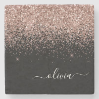 Monogram Rose Gold Pink Black Glitter Script
