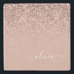 Monogram Rose Gold Pink Black Glitter Script Stone Coaster<br><div class="desc">Rose Gold - Blush Pink Sparkle Glitter Script Monogram Name Stone Tile. This makes the perfect graduation,  sweet 16 birthday,  wedding,  bridal shower,  anniversary,  baby shower or bachelorette party gift for someone that loves glam luxury and chic styles.</div>
