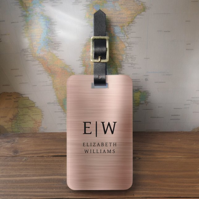 Monogram Rose Gold Pink Brushed Metallic Elegant Luggage Tag (Creator Uploaded)