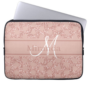 Monogram Rose Gold Pink Glitter Girly Polka Dot Laptop Sleeve