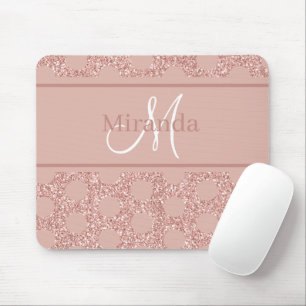 Monogram Rose Gold Pink Glitter Girly Polka Dot Mouse Pad