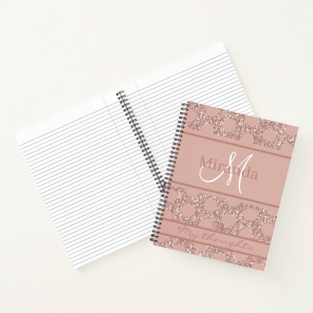 Monogram Rose Gold Pink Glitter Girly Polka Dot Notebook (Inside)