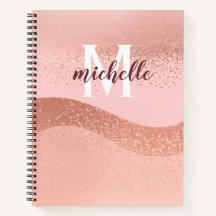 monogram rose gold pink glitter