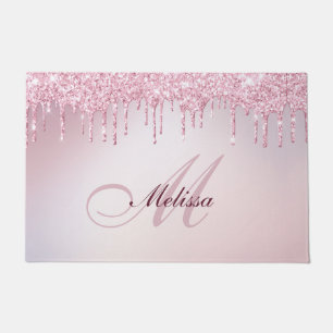 monogram rose gold purple glitter  doormat