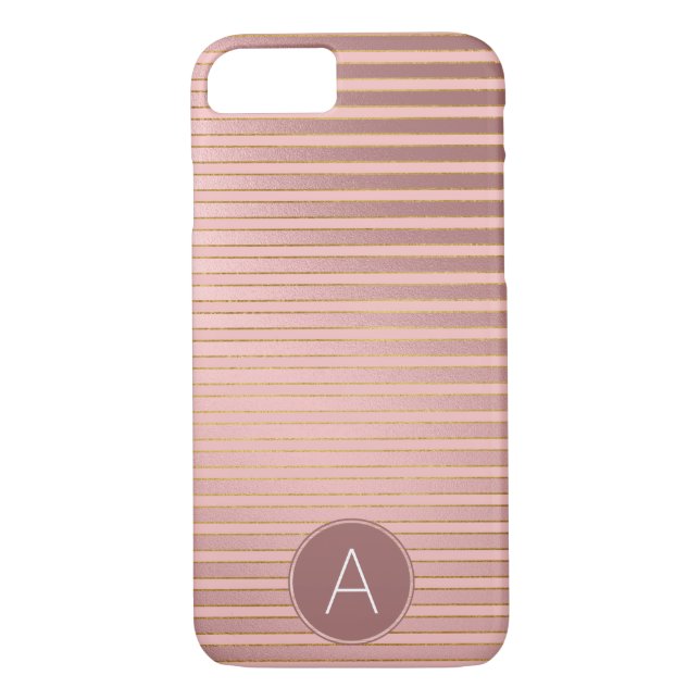 Monogram Rose Gold Striped Pattern with Initial Case-Mate iPhone Case (Back)