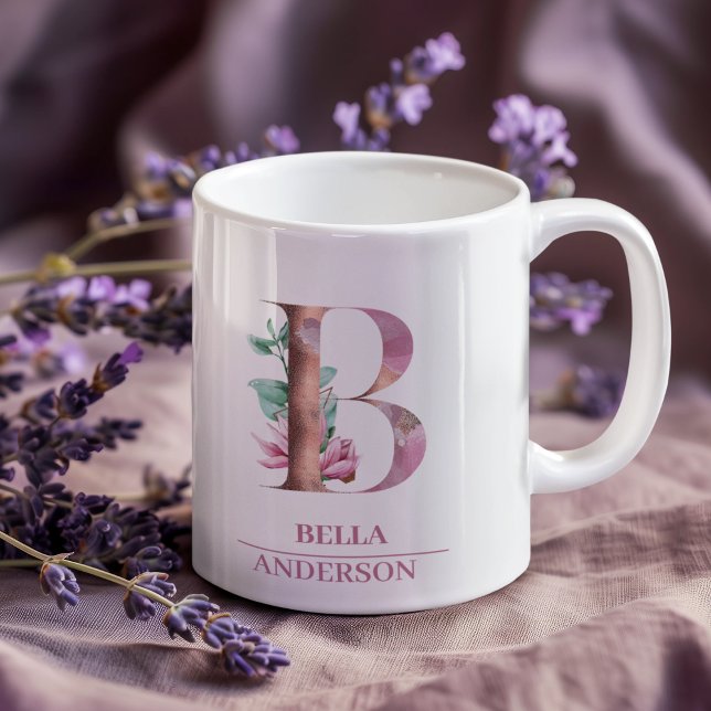 Monogram Rose Gold Watercolor Flower Letter B Coffee Mug (Creator Uploaded)