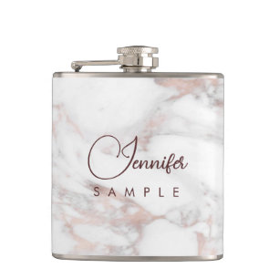 Monogram Rose Gold White Marble Template Best Hip Flask