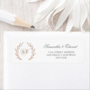 Monogram Rose Gold Wreath Wedding Return Address Return Address Label