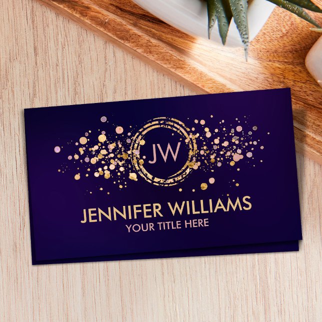 Monogram - rose marble and gold splatter business card (Creator Uploaded)