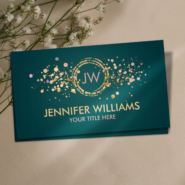 Monogram - rose marble and gold splatter business card (Creator Uploaded)