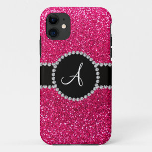 Monogram rose pink glitter diamond circle iPhone 11 case