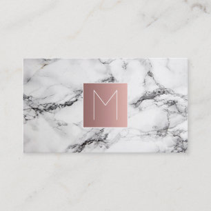 monogram rose pink on black and white marble business card