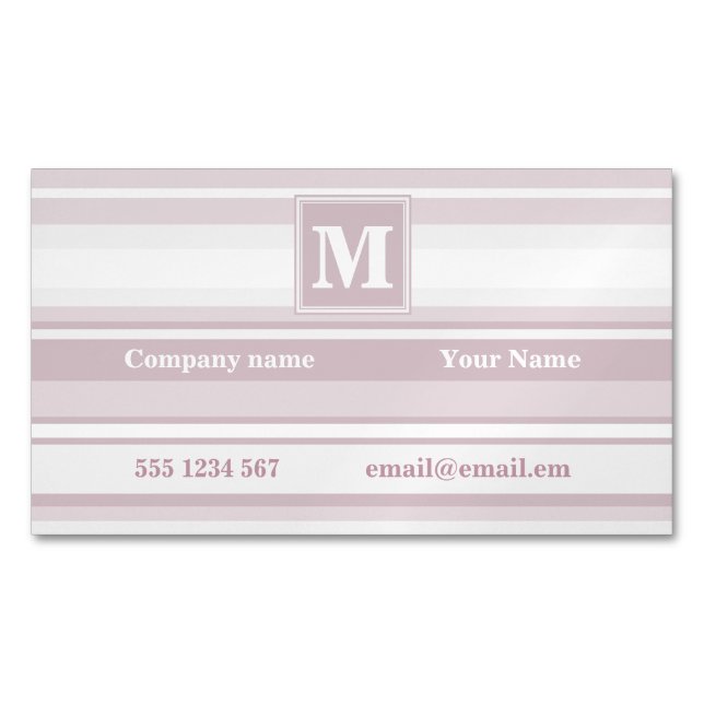 Monogram rose quartz stripes 	Magnetic business card (Front)