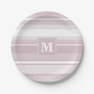 Monogram rose quartz stripes paper plate