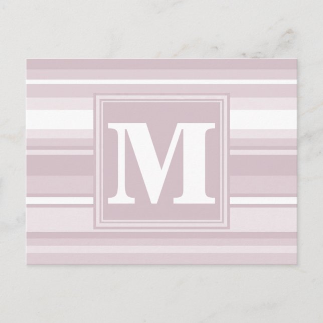 Monogram rose quartz stripes postcard (Front)