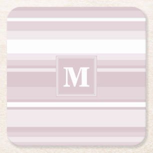 Monogram rose quartz stripes square paper coaster