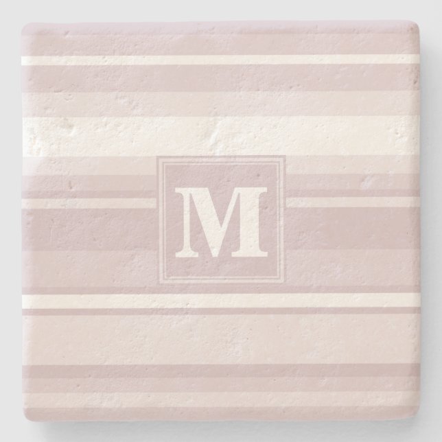 Monogram rose quartz stripes stone coaster (Front)