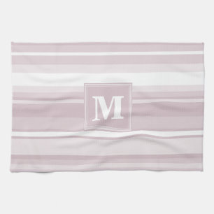 Monogram rose quartz stripes tea towel