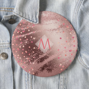Monogram ROSEGOLD Metallic Foil Confetti Look 6 Cm Round Badge