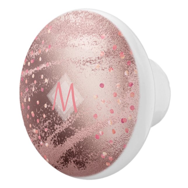 Monogram ROSEGOLD Metallic Foil Confetti Look Ceramic Knob (Right)