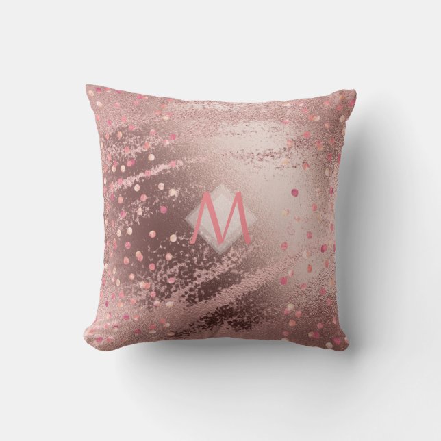 Monogram ROSEGOLD Metallic Foil Confetti Look Cushion (Front)