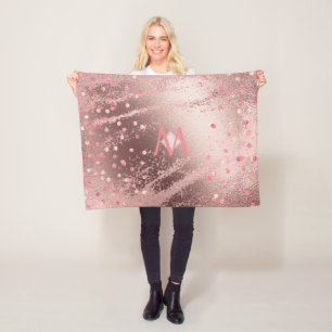 Monogram ROSEGOLD Metallic Foil Confetti Look Fleece Blanket