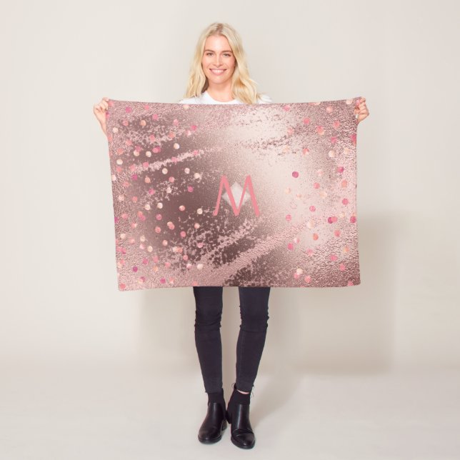 Monogram ROSEGOLD Metallic Foil Confetti Look Fleece Blanket (In Situ)